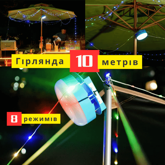 Сонячний Ліхтар-Прожектор 4-в-1 з Повербанком 5400 mAh, Вулична Гірлянда 10м на 8 режимів та LED-Лампа IPX4 | Зображення 3