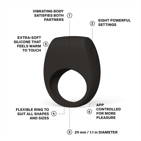 Ерекційне кільце з вібрацією LELO Tor 3 Black, керування зі смартфона | Зображення 1