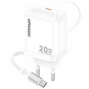 МЗП Amaya E220S PD20W GaN (1USB-C) + Retractable Cable Type-C White