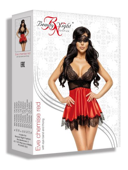 Сорочка з маскою Beauty Night EVE CHEMISE mask, thong Червоний S/M | Зображення 6