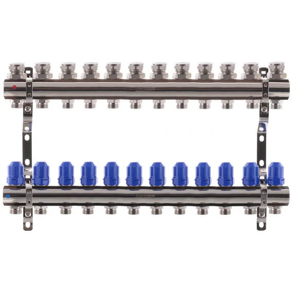 Коллекторный блок с термостатическими клапанами Koer KR.1100-12 1"x12 ways (KR2638)