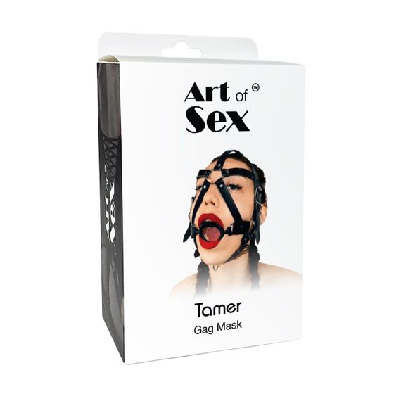 Кляп-маска с силиконовым кольцом Art of Sex - Tamer, Натуральная кожа, цвет Черный | Зображення 2