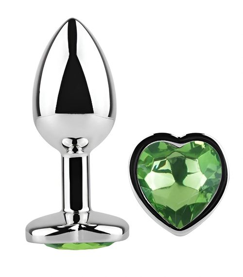 Анальная пробка EGZO Silver Heart Plug MSH-09S с зеленым кристаллом, нержавеющая сталь, размер S Sex Aura | Зображення 1