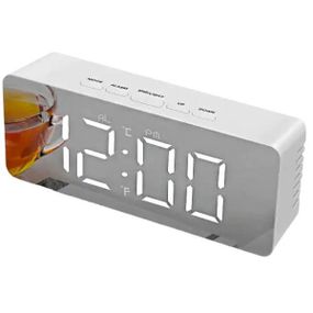 Часы настольные зеркальные 1826 Белые с белой подсветкой