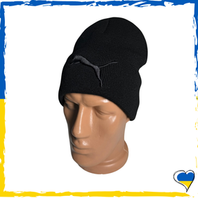 Шапка чорна Puma брендова універсальна, Найк. Шапка чоловіча, жіноча, підліткова, дитяча