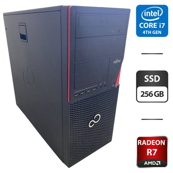 Комп'ютер Fujitsu Esprimo P720 E90 Tower / Intel Core i7-4790 (4 (8) ядра по 3,6 - 4,0 ГГц) / 16 ГБ DDR3 / 256 ГБ SSD / AMD Radeon R7 240, 2 ГБ GDDR3, 64-біт / DVD-ROM б/в