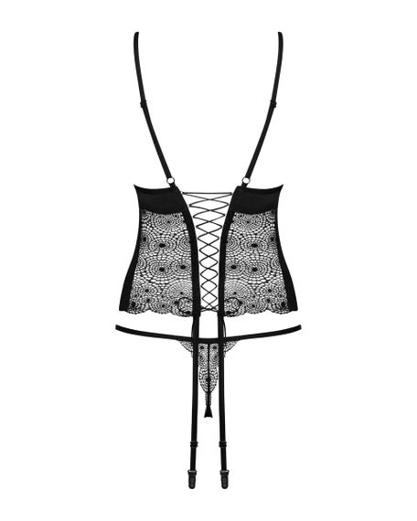 Комплект Obsessive Sharlotte корсет з пажами для панчох та трусики стрінги, чорний, S/M Sex Aura | Зображення 8