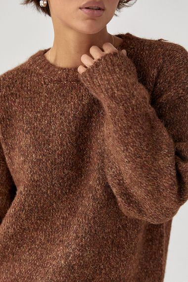 В'язана вільна кофта меланж - коричневий цвет, ONE SIZE (є розміри) | Зображення 3