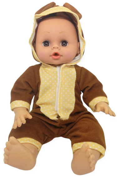 Пупс лялька розмовляє плаче сміється в костюмі ведмедик 29.5 см Little baby з пляшечкою