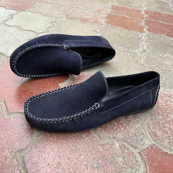 Темно синие перфорированные мужские мокасины 41 размер | Зображення 1