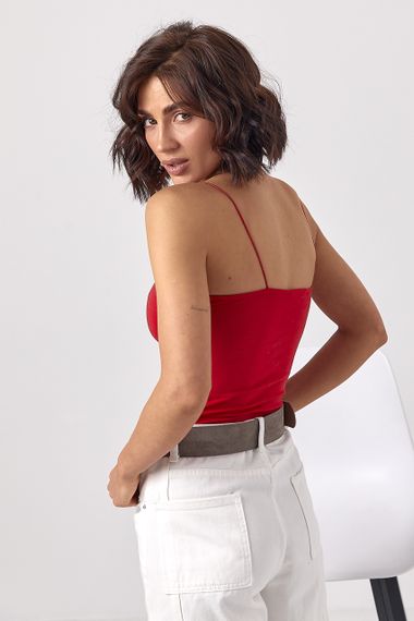 Бавовняна майка на тонких бретелях - червоний цвет, S (є розміри) | Зображення 1