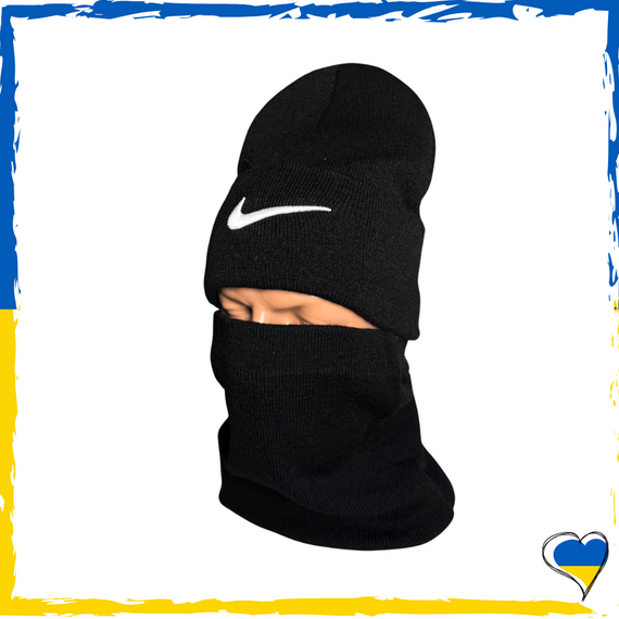 Комплект Nike черный шапка и бафф на флисе унисекс. Набор теплый. Мужской, женский, подростковый, детский
