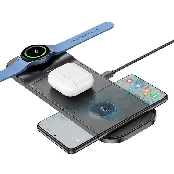 БЗП Hoco CQ6 Power 3-in-1 wireless fast charger (for Samsung Watch) Black | Зображення 1