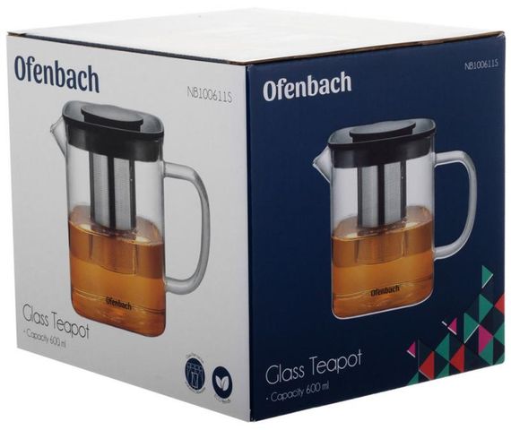 Чайник скляний заварювальний Ofenbach 600мл зі знімним ситечком (0611s) | Зображення 6