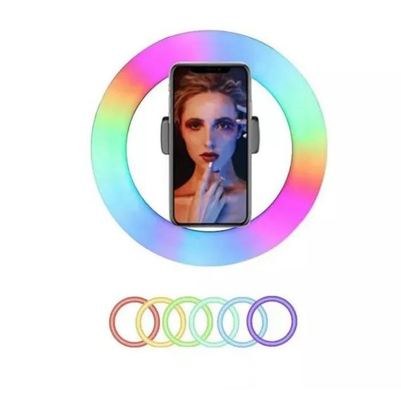 Кільцева світлодіодна лампа RGB LED RING MJ26 26 см із тримачем HR-859 для телефону | Зображення 1