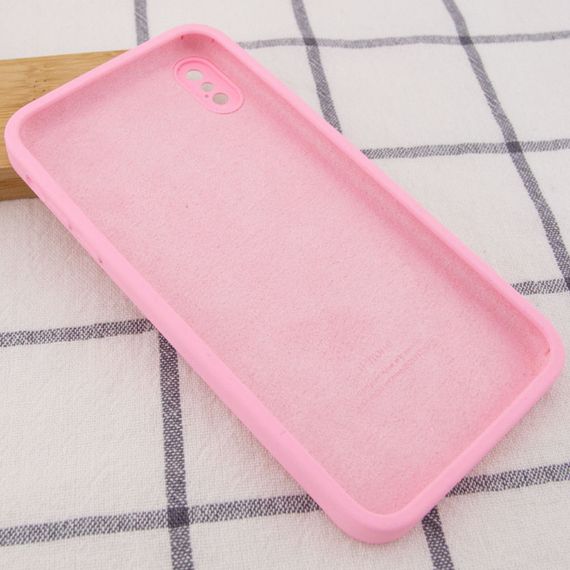 Чохол Silicone Case Square Full Camera Protective (AA) для Apple iPhone XS / X (5.8") Рожевий / Light pink | Зображення 2