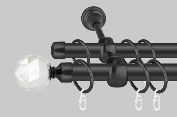 Чорний матовий Карниз для штор металевий, дворядний 19 мм (комплект) Кристал