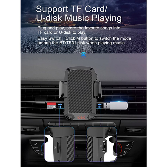 Автомобильный FM ФМ Bluetooth модулятор Terra IQ, трансмиттер, держатель для телефона | Зображення 8
