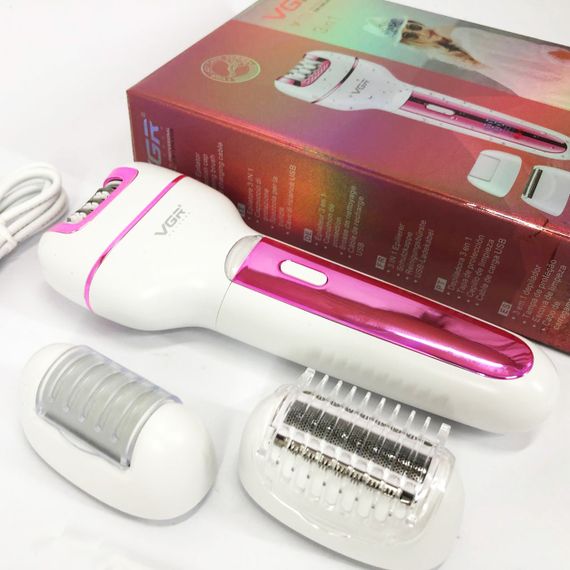 Женский беспроводной эпилятор 3в1 VGR V-732 для ног и зоны бикини с подсветкой и дисплеем. Цвет: розовый | Зображення 1