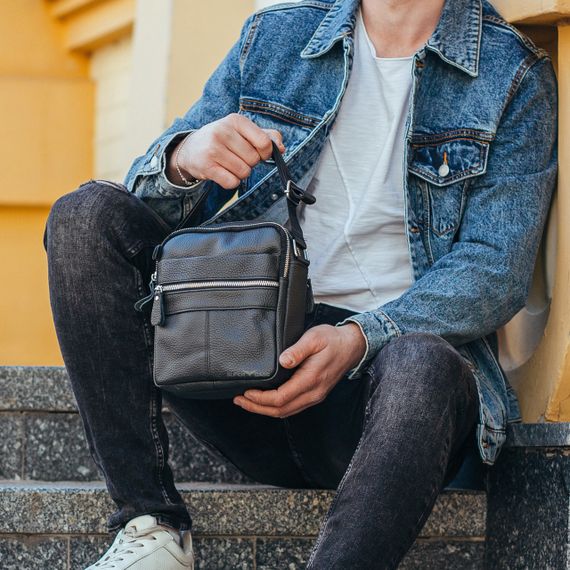 Сумка-барсетка чоловіча счерез плече шкіряна чорна Tiding Bag BON6165 | Зображення 1