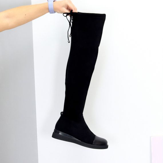 Шикарні чорні замшеві чоботи ботфорти на флісі низький хід | Зображення 6