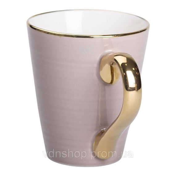 Кружка фарфоровая с золотым ободком и позолоченной ручкой 320 (мл) Кремовая RX-N240624CR | Зображення 1