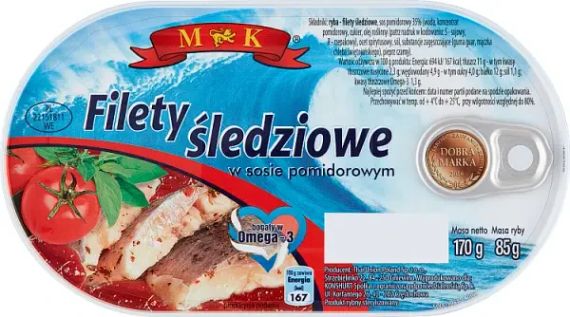 Филе сельди в томатном соусе, 170 г, Польша, ж/б, с витамином Омега 3