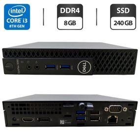 Неттоп Dell OptiPlex 3060 Micro USFF / Intel Core i3-8100T (4 ядра по 3.1 GHz) / 8 GB DDR4 / 240 GB SSD / Intel UHD Graphics 630 / Блок питания б/у