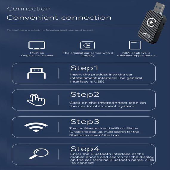 Бездротовий адаптер CarPlay XIXIXIAXIA Q1M 2025, конвертація з дротового Карплей Plug & Play USB-C iOS 12+ чорний | Зображення 5