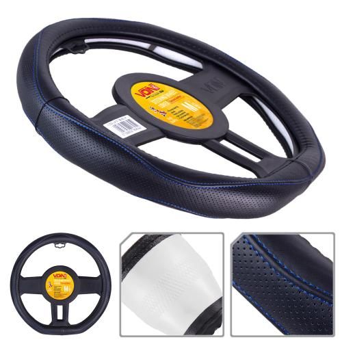 Чохол на кермо VLOD-LF2161 BK R/BL M чорний/БО/шкіра один шов/flat | Зображення 4