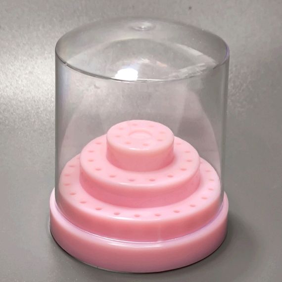 Розовая підставка-подіум для фрез (на 48шт) з прозорою кришкою