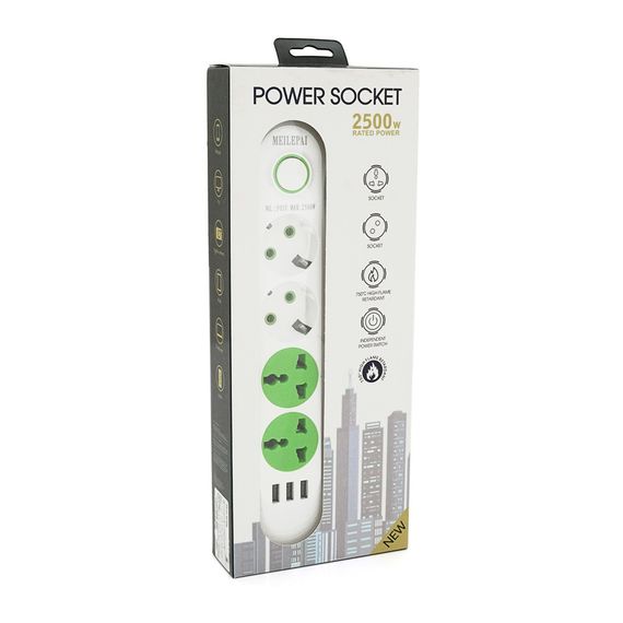 Мережевий фільтр F01U, 2 розетки EU + 2 розетки Universal + 3 USB, 1.5 м | Зображення 1