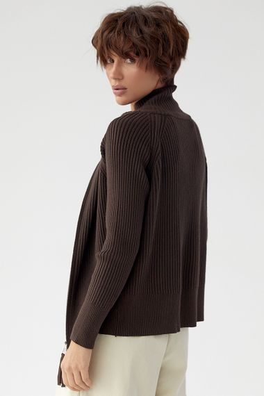 Кардиган в рубчик на блискавці - темно-коричневий цвет, ONE SIZE (є розміри) | Зображення 1