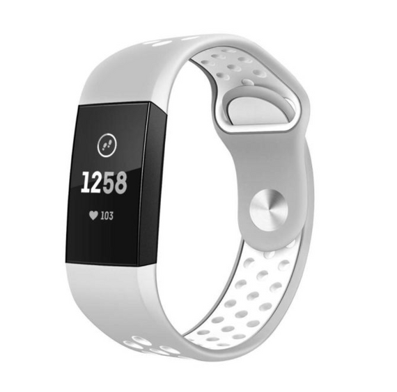 Силіконовий ремінець з перфорацією для фітнес браслета Fitbit Charge 3 / 4 - Grey&White / розмір L | Зображення 1