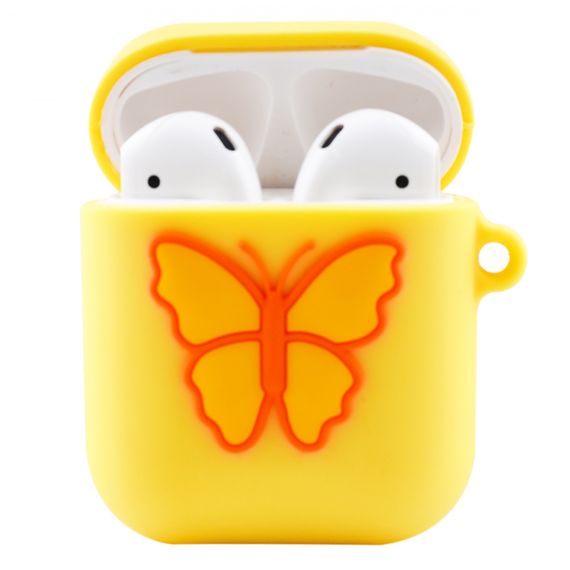Чохол для AirPods силіконовий з DV-717 метеликом жовтий | Зображення 1