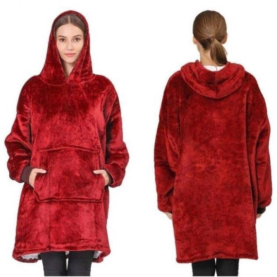 Толстовка плед з капюшоном і рукавами Huggle Hoodie оверсайз. Колір: червоний | Зображення 5