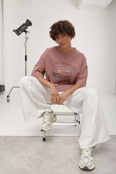 Футболка в стилі тай-дай із принтом авто - пудра цвет, ONE SIZE (є розміри) | Зображення 2