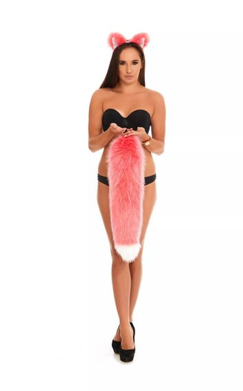 Анальний хутряний пухнастий хвіст без пробки, Яскраво-рожевий з білим кінчиком, OKOVA 60 см. sexstyle | Зображення 4