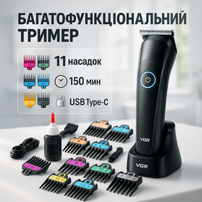 Профессиональная машинка для бритья головы VGR, Аккумуляторный универсальный триммер для стрижки UJ-23