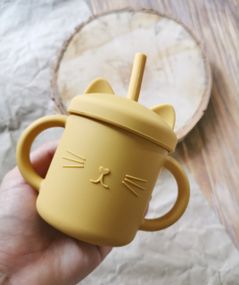 Поїльник котик дитячий з трубочкою силіконовий