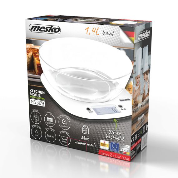 Ваги кухонні електронні Mesko MS 3179 білі до 5 кг зі знімною чашею | Зображення 9