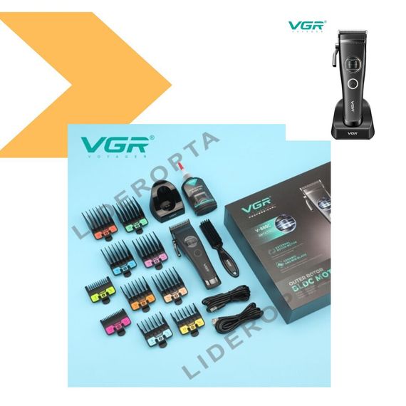 Акумуляторна машинка для стрижки VGR V-880C Black з зовнішнім роторним двигуном, лезами з нержавіючої сталі, 11 насадками та док-станцією (46234-V-880C BLACK_1846) | Зображення 7