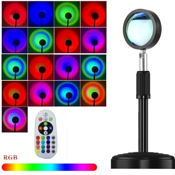 Sunset Lamp RGB 16 кольорів — проєкційний світильник заходу, світанку з пультом | Зображення 1