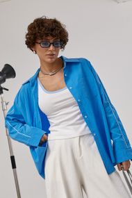 Класична сорочка з контрастними вставками в комплекті з майкою - синій цвет, ONE SIZE (є розміри)