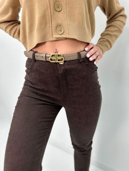 Женские вельветовые укороченные узкие брюки GF01709 цвет коричневый, размер 48 | Зображення 1