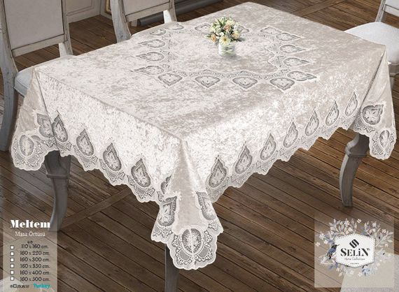 Велюровая скатерть Selin Meltem 160х350 Кремовый
