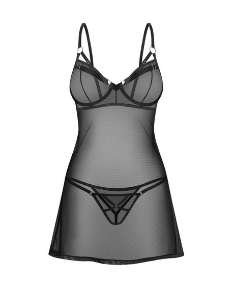 Сорочка Obsessive Euridia chemise & tanga XS/S, Чорний, XS/S | Зображення 1