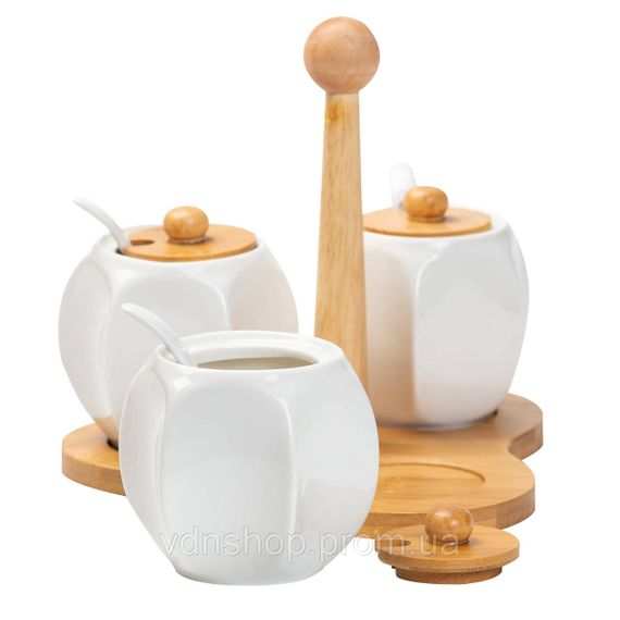 Набір банок для сипучих продуктів 3 шт по 200 мл, на бамбуковій підставці HP1201 | Зображення 2