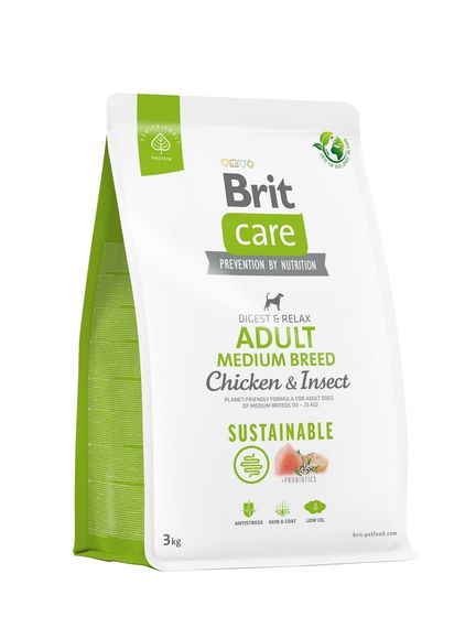 Корм Brit Care Dog Sustainable Adult Medium Breed Chicken and Insect сухий з куркою та білком комах для дорослих собак середніх порід 3 кг