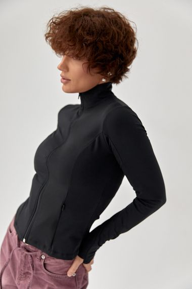 Спортивна еластична кофта на блискавці - чорний цвет, S (є розміри) | Зображення 4
